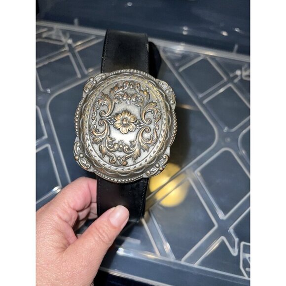 Vegan Black Leather Glitz Belt Buckle Sz M / 33 in / 1.5 in - Picture 11 of 12